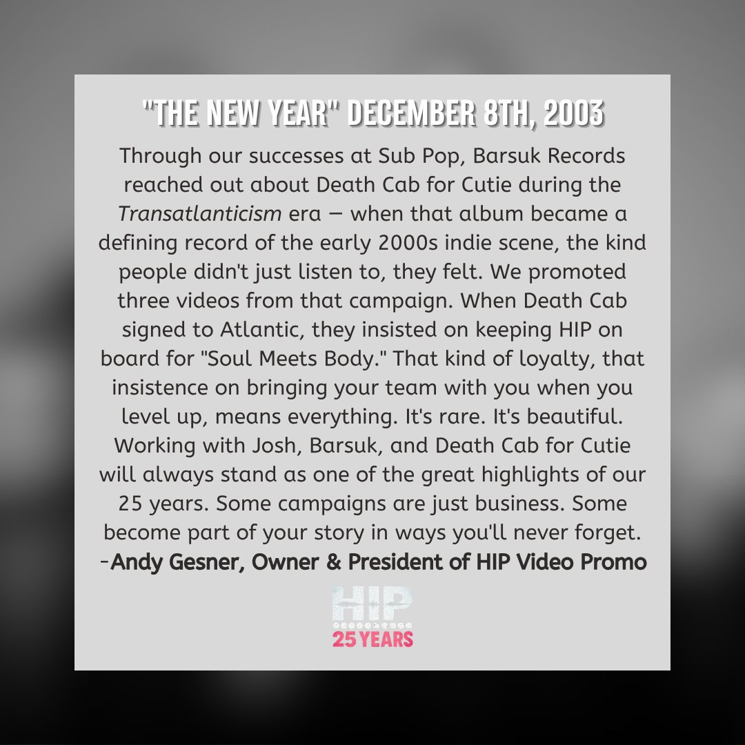 HIPVideoPromo's tweet image. Through our successes at Sub Pop, Barsuk Records reached out about Death Cab for Cutie during the Transatlanticism era…

#25YearsofHIPVideoPromo #HIP100 #deathcabforcutie