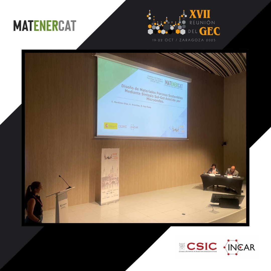 matenercat's tweet image. Elisa Martínez has closed MATENERCAT participation in the 17th GEC Meeting today with her presentation on the effect of the operating conditions of C-microspheres synthesis on controlling their physicochemical properties: size, porosity, structure and chemical composition.