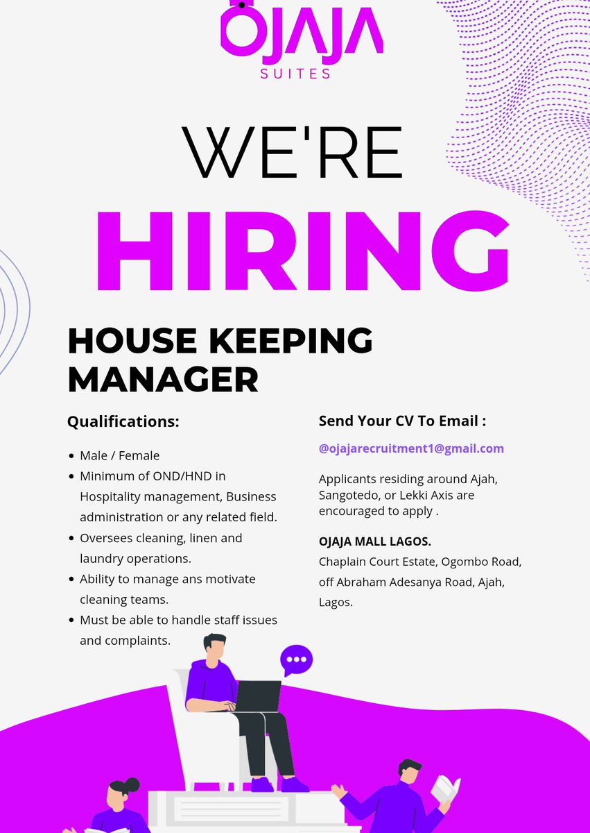 Kingtemi__'s tweet image. Hiring!!!!
Send all CVs with the &quot;Job Role&quot; as the subject to @ojajarecruitment1@gmail.com
