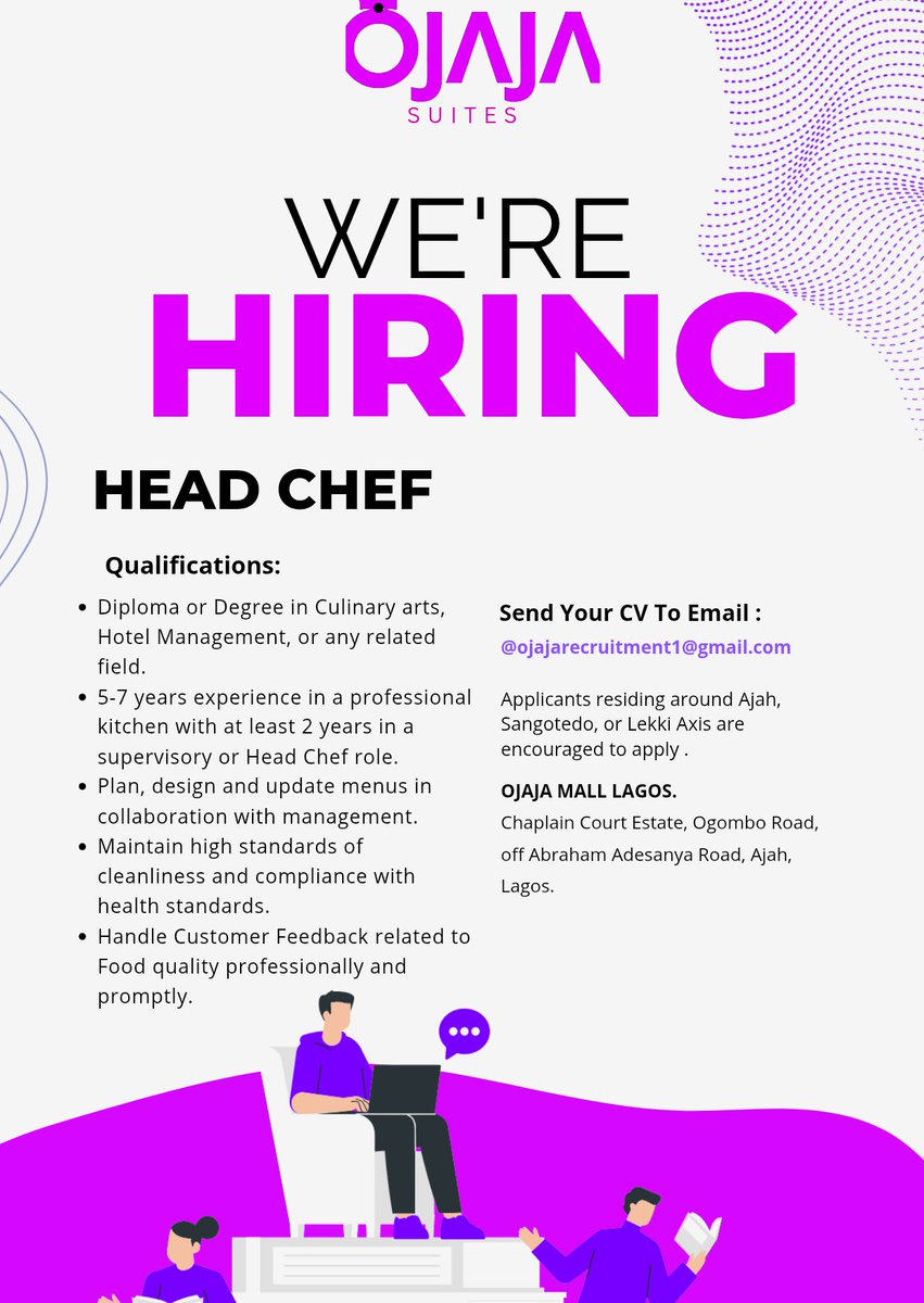 Kingtemi__'s tweet image. Hiring!!!!
Send all CVs with the &quot;Job Role&quot; as the subject to @ojajarecruitment1@gmail.com