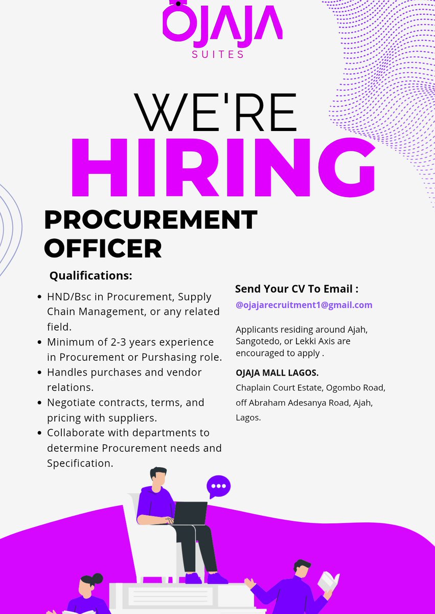 Kingtemi__'s tweet image. Hiring!!!!
Send all CVs with the &quot;Job Role&quot; as the subject to @ojajarecruitment1@gmail.com