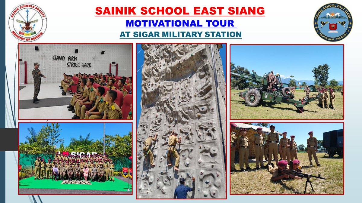 SSEastsiang's tweet photo. Cadets of Sainik School East Siang visited Sigar Military Station as part of a Motivation Tour! 🚀💪 They interacted with Army Officers, explored military equipments, and gained insights into defence preparedness. https://t.co/p6fo3pt7Fj