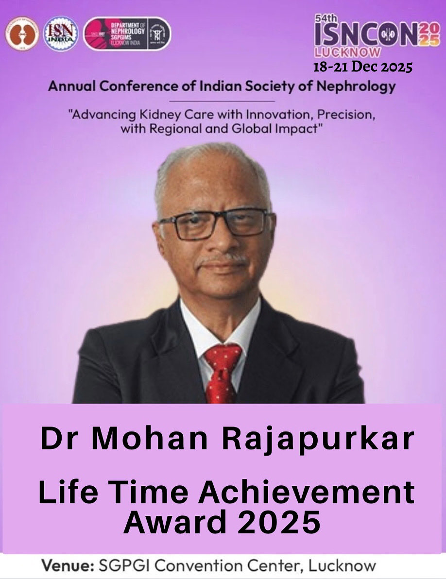 Dr Mohan Rajapurkar, Eminent Nephrologist and a Teacher par excellence will be conferred the Lifetime Achievement Award for 2025 during the 54th Annual Conference of the Indian Society of Nephrology in #Lucknow in December 2025.
Register NOW for #ISNCON25
isncon2025.com/registration
