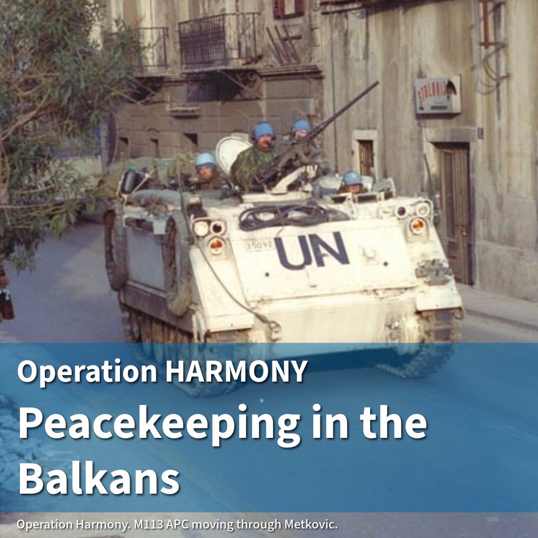 TheRAUSI's tweet image. #OperationHARMONY: #CAF served in Croatia, Bosnia-Herzegovina, and Macedonia as part of the #UNPROFOR (1992-95), helping monitor ceasefires and protect civilians amid conflict.

Canada’s work cont'd under NATO-led missions through 2004 to help restore stability in the Balkans.