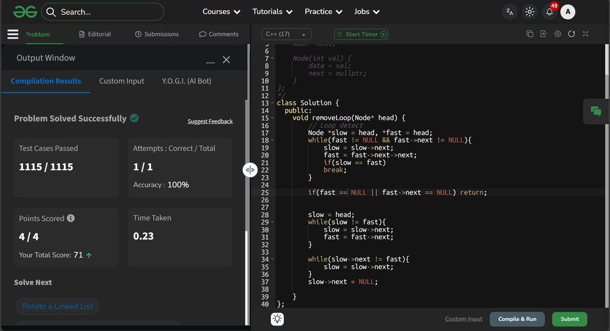 CHAYAN78905's tweet image. 🚀 #Day75 / #180DaysOfCode 🎯
DSA Journey in C++ 📚 | #CoderArmy
📌 Topics: Linked List: problem solved ⚡
✅ Remove Loop in Linked List
✅ Intersection Point in Y shaped Linked list
Thanks to @rohit_negi9 Bhaiya🙌for the amazing explanation!
#DSA #CPlusPlus #ProblemSolving