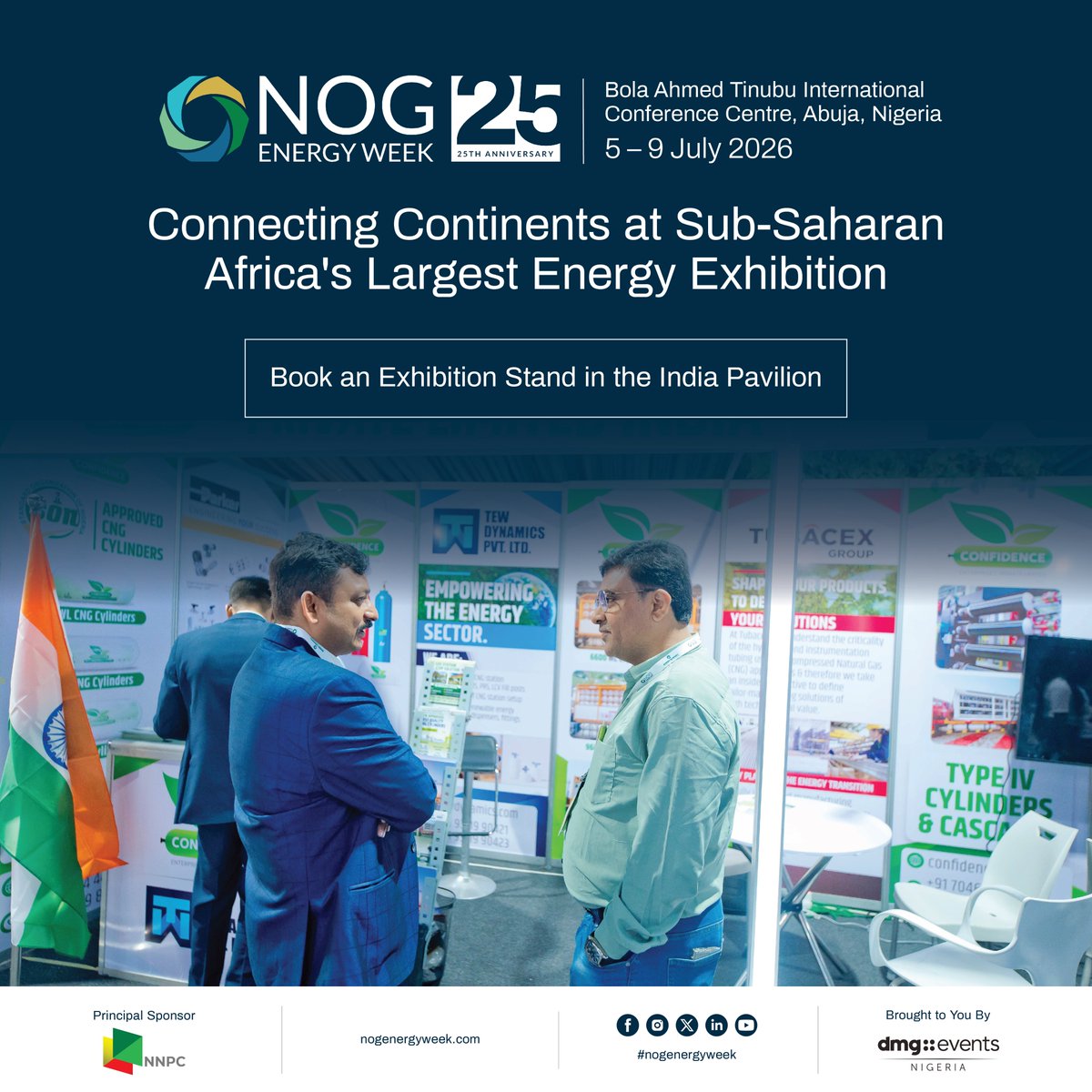 NOGEnergyWeek's tweet photo. The India Country Pavilion at NOG Energy Week 2026 offers Indian companies direct access to Nigerian buyers and over 7,500 energy professionals across the full value chain.

Join us from 7–9 July 2026 in Abuja to showcase your expertise, expand your footprint, build high-value partnerships, and unlock new trade and investment opportunities in Nigeria’s dynamic energy market.

#NOG2026 #NOGEnergyWeek