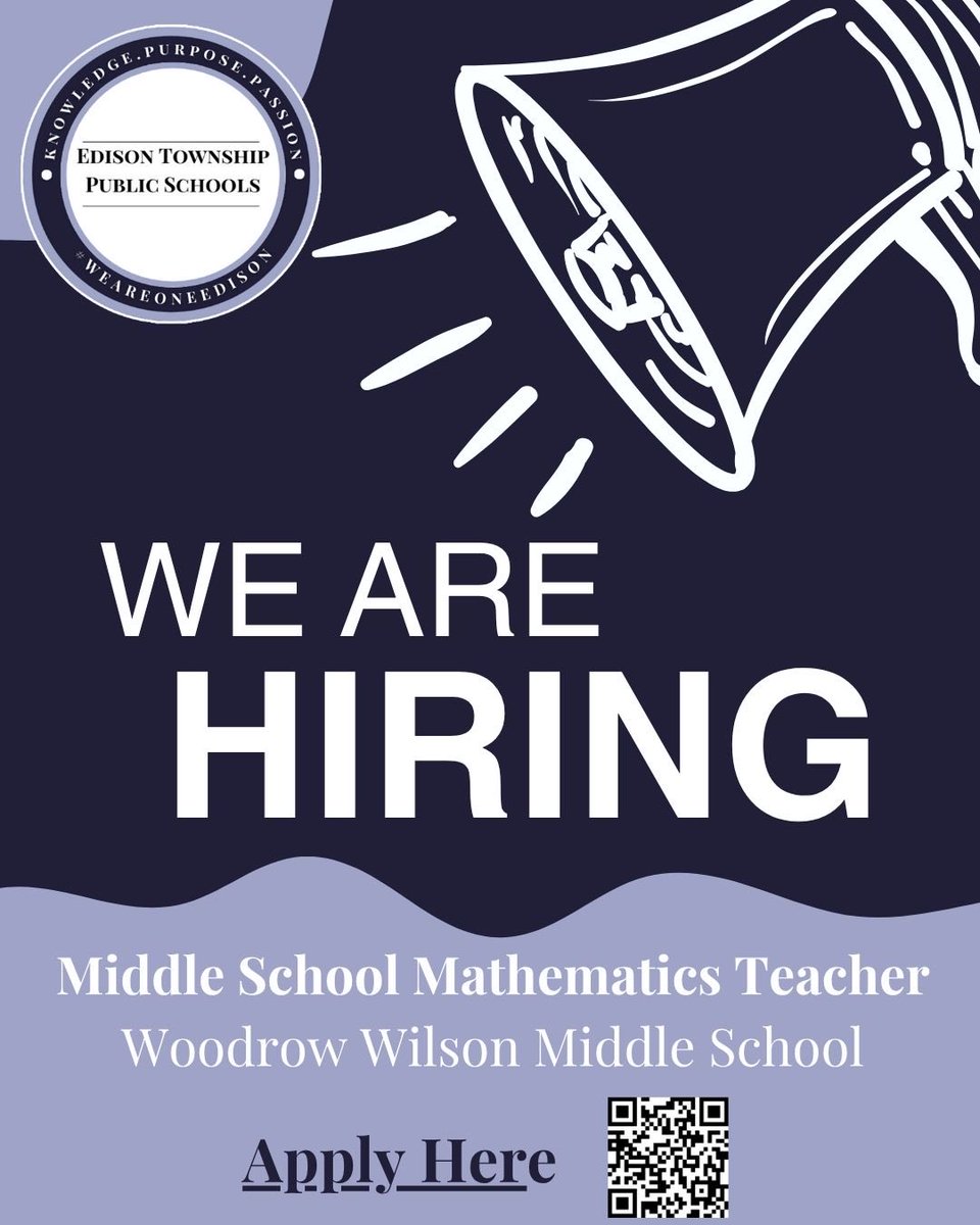 Join our team! We are looking for a dynamic instructor to join our outstanding staff at <a href="/WWMSEdison/">Woodrow Wilson MS</a>! You just have a NJ Teacher of Mathematics cert or be in the process of obtaining one! Apply here: jobs.leadline.io/jobs/88658
