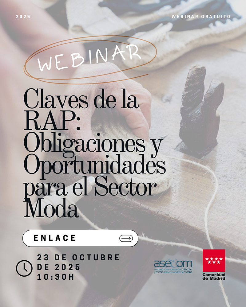 La Asociación de Empresas de Confección y Moda de la Comunidad de Madrid (<a href="/AsecomMadrid/">Asecom</a> ) organiza este jueves el webinar “Claves de la RAP: Obligaciones y oportunidades para el sector moda”, con el respaldo de la <a href="/ComunidadMadrid/">Comunidad de Madrid</a> 
edicionessibila.com/la-asociacion-…