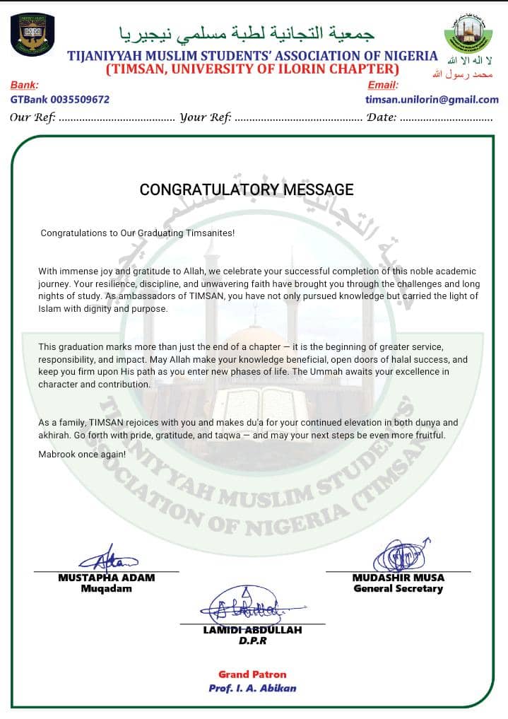 TimsanUIL's tweet photo. Congratulations to all of our graduating members from TIMSAN Unilorin. Allahuma baarik ❤️ https://t.co/SGzujpN4rl