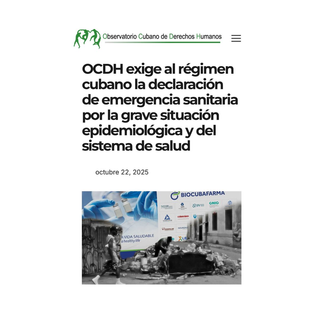 observacuba's tweet photo. 🚨 El OCDH exige al régimen que hable claro sobre la grave situación epidemiológica y del sistema sanitario, y demanda que la producción internacional de empresas como BioCubaFarma sea destinada a la atención de la población afectada, así como que los recursos de GAESA se empleen en la reconstrucción de las infraestructuras médicas del país.

🔗 https://t.co/pHkS3HSAUG

#Cuba #DerechosHumanos #Salud #OCDH