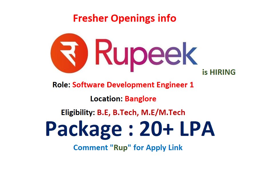 softwareduniyas's tweet image. Rupeek is hiring #Freshers for Software Development Engineer
Eligibility:
- B.Tech with Proficiency in programming languages & frameworks
- Knowledge of OOP, Data structures, & algorithms
- Exposure to cloud platforms
Link: docs.google.com/forms/d/e/1FAI…
#Rupeek