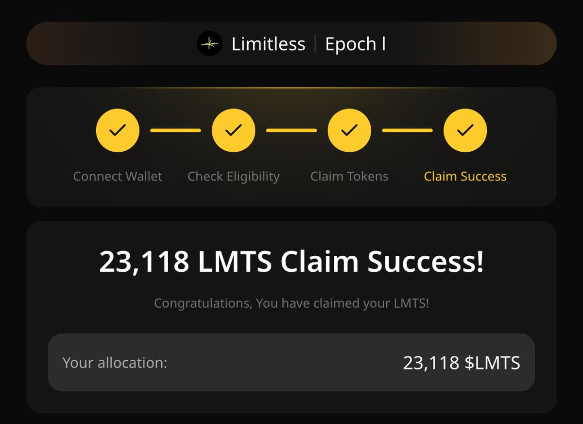 pukerrainbrow's tweet image. This is what conviction looks like.

Just claimed 23,118 $LMTS from Wallchain ($17,088) Epoch I.

Believe in prediction markets.
Believe in @trylimitless.