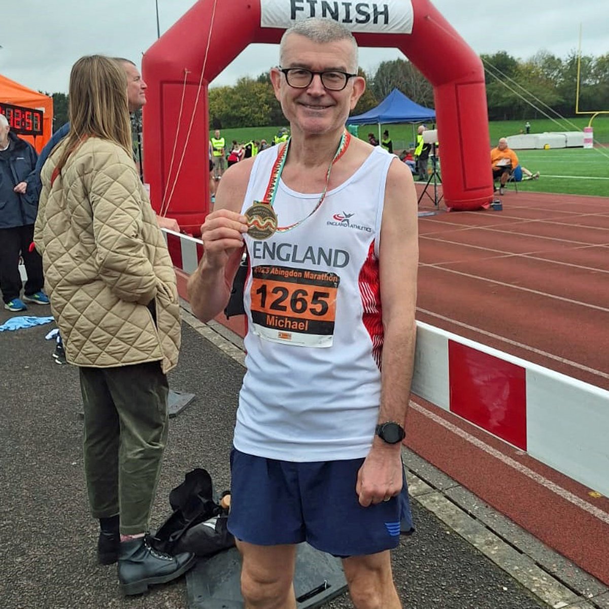 Our Richmond manager Michael ran for England Masters in England v Wales International @ Abingdon Marathon on Sun. His 2:54:10 helped England win &amp; he also won a bronze medal, coming 3rd in the M55 category in the British Masters Marathon Championship, incorporated into the race.
