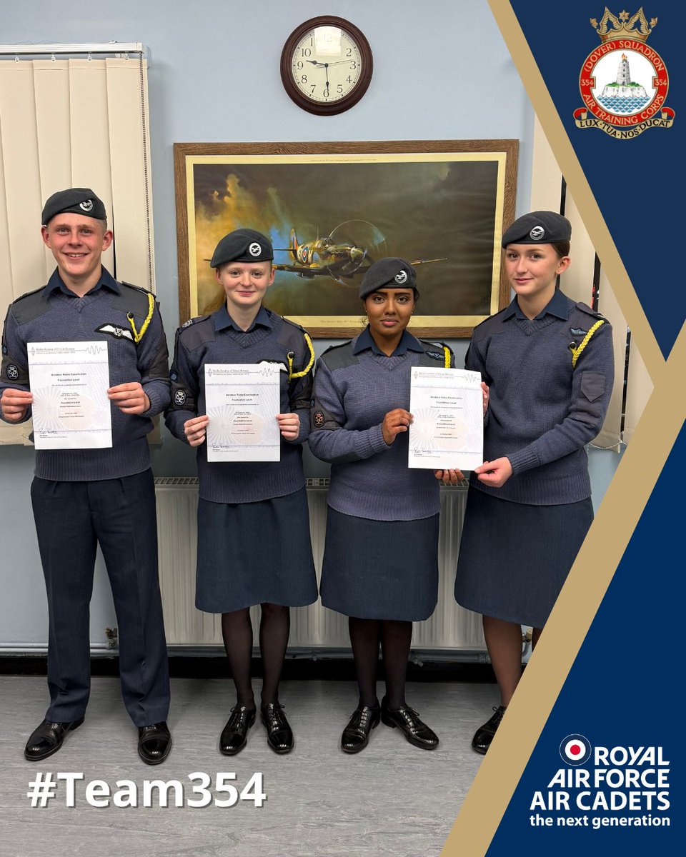 354Dover's tweet photo. Congratulations to FS Baldock, CWO Freelove, Sgt Nattandige and Cpl Walpole with being awarded your Amateur Radio Foundation Licences after successfully completing the course back in September #Team354 #WhatWeDo #NoOrdinaryHobby https://t.co/gwfAKtMDjE