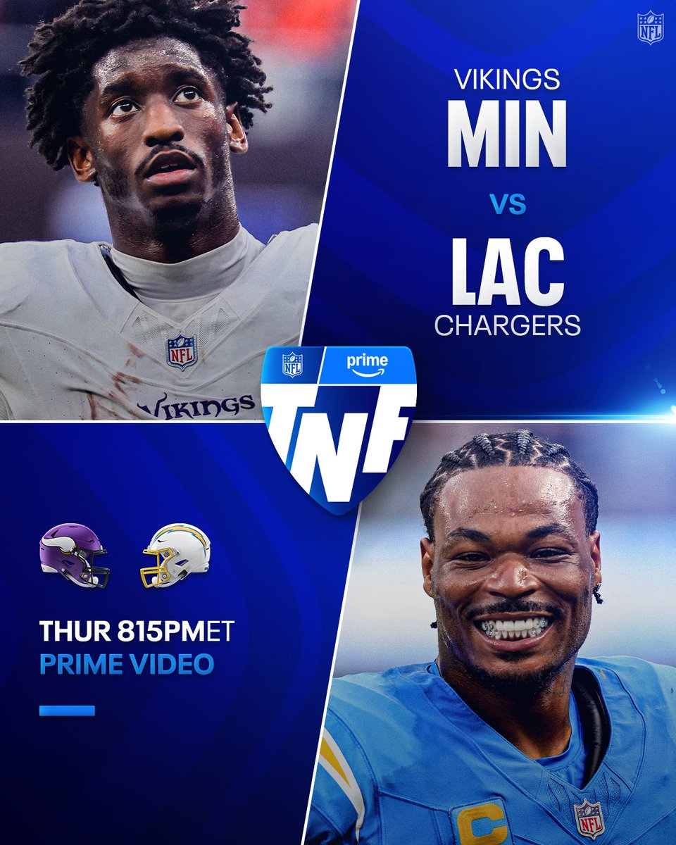 Jordan Addison put up 9 catches for 128 yards in Week 7.

How will Derwin James and LA's defense match up on TNF? 👀

MINvsLAC– Thursday 8:15pm ET on Prime Video
Also streaming on @NFLPlus 