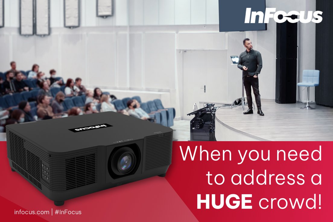 Big crowd? Big message?
The #InFocus IN5009 projector delivers 10.000 lumens of brightness + flexible install options for lecture halls, auditoriums &amp; tradeshow stages.
 Your message deserves to be seen, by everyone!
 infocus.com/product/in5009