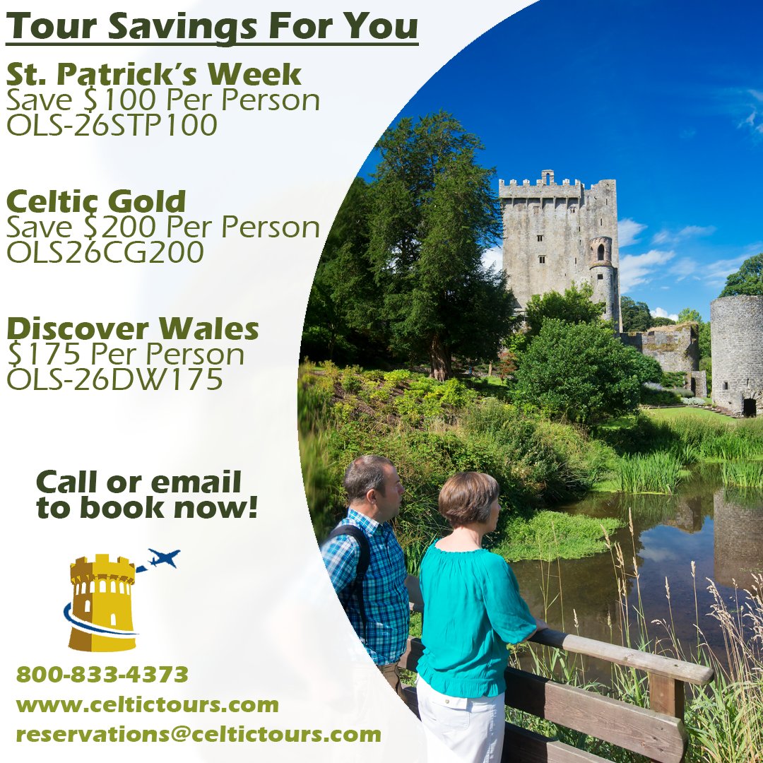 Who doesn't love a little discount? We've got ongoing savings on a few of our 2026 tours, if you didn't know! Check out the itineraries on our website, give your travel agent a call and book today!

#travel #irelandtravel #wales #escortedtour #stpatricksday #vacation #celtictours