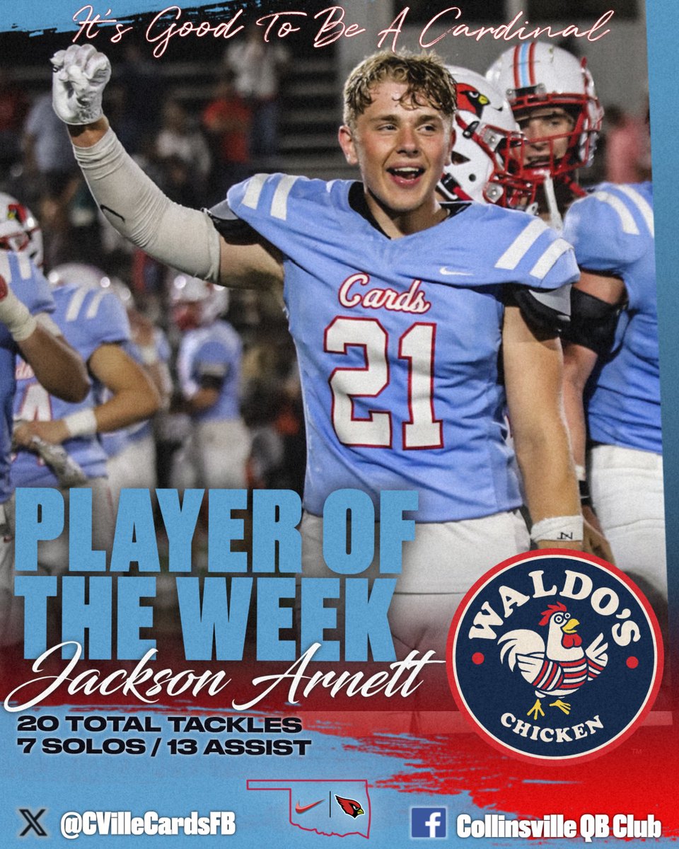 Collinsville Cardinal Football (@cvillecardsfb) on Twitter photo <a href="/jacksonArnett52/">Jackson Arnett</a> Player of the Game vs. Claremore. 20 tackles and was all over the field!! #ETC #GoCards <a href="/collinsville_fb/">Cardinal Football</a> <a href="/cvilleokschools/">Collinsville, OK School District</a> <a href="/cvillecards/">Collinsville HS</a> <a href="/jacksonArnett52/">Jackson Arnett</a> Player of the Game vs. Claremore. 20 tackles and was all over the field!! #ETC #GoCards <a href="/collinsville_fb/">Cardinal Football</a> <a href="/cvilleokschools/">Collinsville, OK School District</a> <a href="/cvillecards/">Collinsville HS</a>