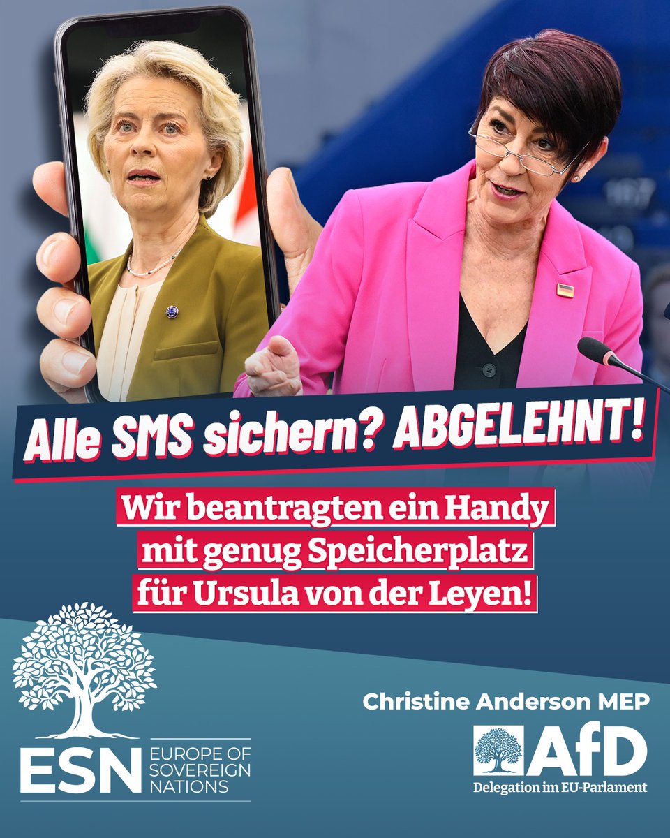 🇩🇪🇦🇹🇨🇭++ Dabei hätte ich es Ursula #vonderLeyen so gegönnt! 😉++
Heute beantragten wir im EU-Parlament, ihr "ein Mobiltelefon mit ausreichender Speicherkapazität zu stellen."
Obwohl erfreulich viele Kollegen zustimmten, wurde der Antrag doch mit u.a. mit den Stimmen der CDU/CSU