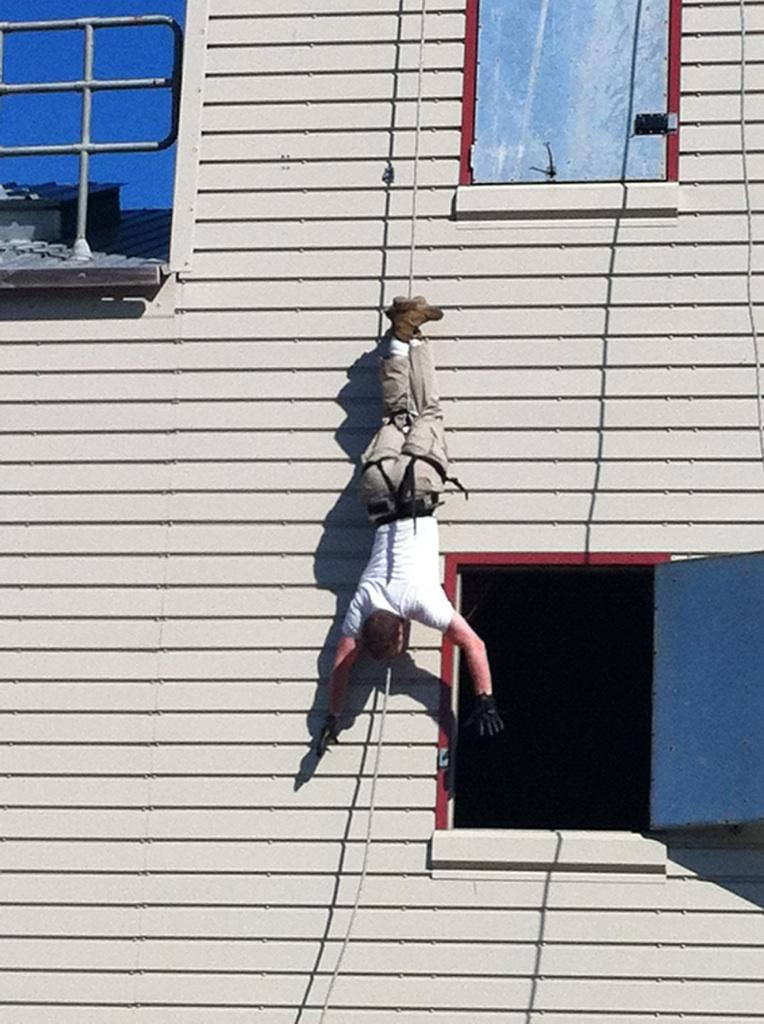 Lawyers like to complain about how hard their job is, sitting in front of a computer. So, anyway, there was a time (when my glutes were larger), I taught people how to rescue hostages from upper-floor windows. If you invert upside-down, you can sometimes get two or more shooters