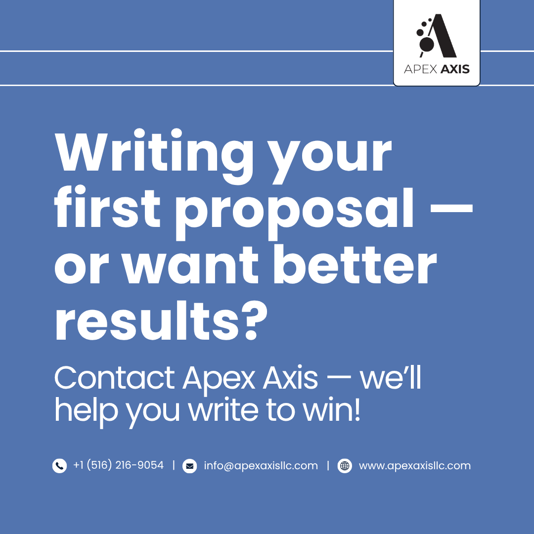 ApexAxisLLC's tweet photo. 🚀 Ready to win your next proposal?
At Apex Axis, we help you write to win — not just submit. Let’s turn your ideas into results!
#ApexAxis #ProposalWriting #GovCon #BusinessGrowth https://t.co/6Xo3oqk1TU
