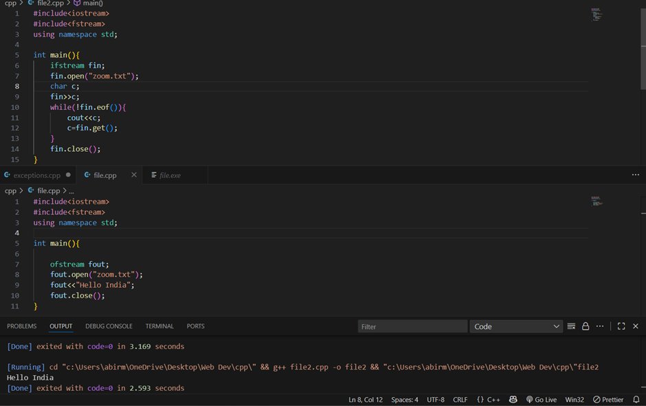 Night_fang_'s tweet image. Day 77 of #DSA & #CPP journey with @rohit_negi9 :
🚀Today's topics:
🔹Completed lecture 76
🔹File Handling in C++
🔹Storing Data in Secondary Memory
🔹Input & Output Streams
🔹ifstream, ofstream, fstream
🔹Complete Code Implementation
#180DaysOfCode #DSA #CPP