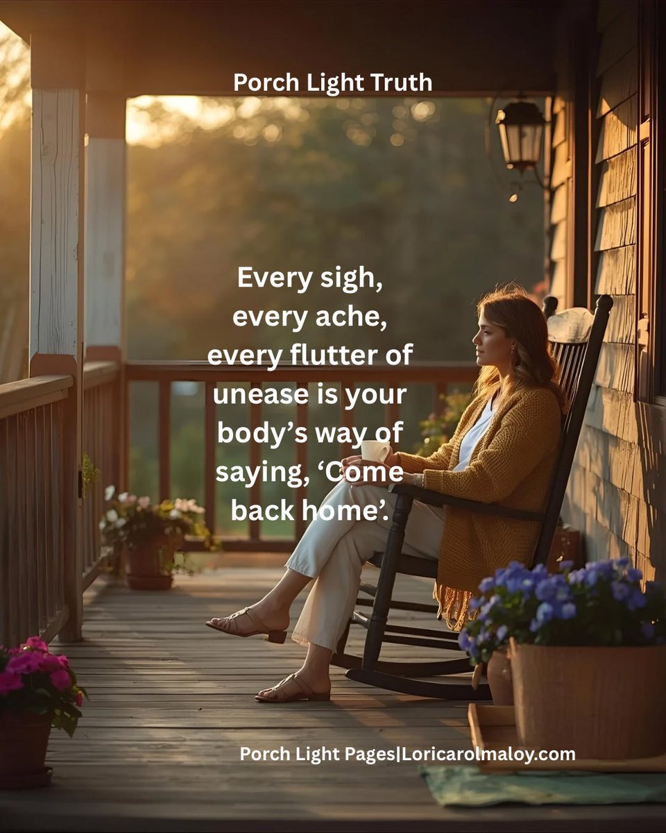 Loricarolmaloy's tweet image. Every sigh and ache is your body’s way of saying:
“Come back home.” 
Listen before it has to shout.

#PorchLightTruth #PorchLightPages #MindBodyConnection #FaithAndWellness #GentleEncouragement