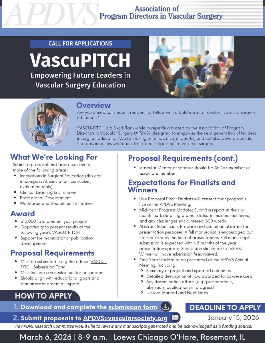 Are you ready to face the sharks at the 2026 APDVS Spring Meeting? Submit your VascuPITCH proposals by January 15. 
Learn more at vascular.org/apdvs/meetings.