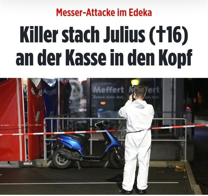 Gegen AfD #Fb:

'Weidels Goldstücke: Heute Messer Tobias
Der 16-jährige Julius L. wurde im Kassenbereich eines Edeka-Marktes erstochen. Der Täter ist der 33-jährige Messer-Manfred Tobias M. Hat aber wahrscheinlich wieder nichts mit nichts zu tun.
Herkunft plötzlich nicht mehr ...