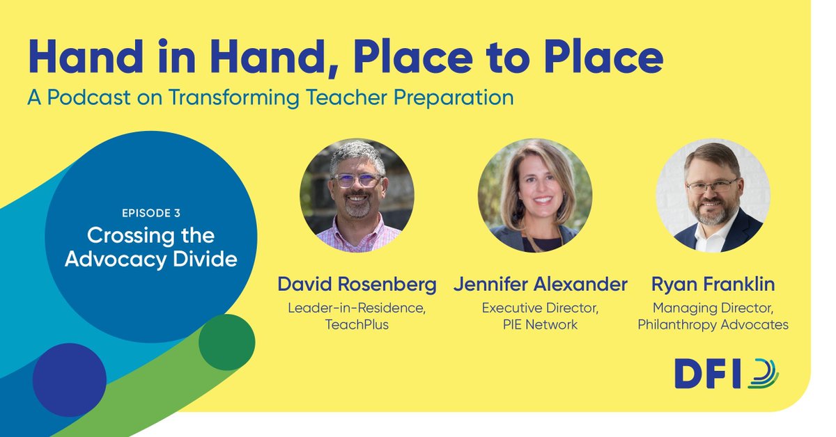 On our new podcast episode, DFI ED <a href="/ValerieSakimura/">Valerie Sakimura</a>, <a href="/RosenbergDavidA/">David Rosenberg</a> (<a href="/teachplus/">Teach Plus</a>), Jennifer Alexander (<a href="/PIEnetwork/">PIE Network</a>) &amp; Ryan Franklin (<a href="/TX_philanthropy/">Philanthropy Advocates</a>) discuss how aligning #edprep &amp; #PK12 policy can build a stronger, more sustainable teacher workforce.

🎧deansforimpact.org/10-years-of-im…