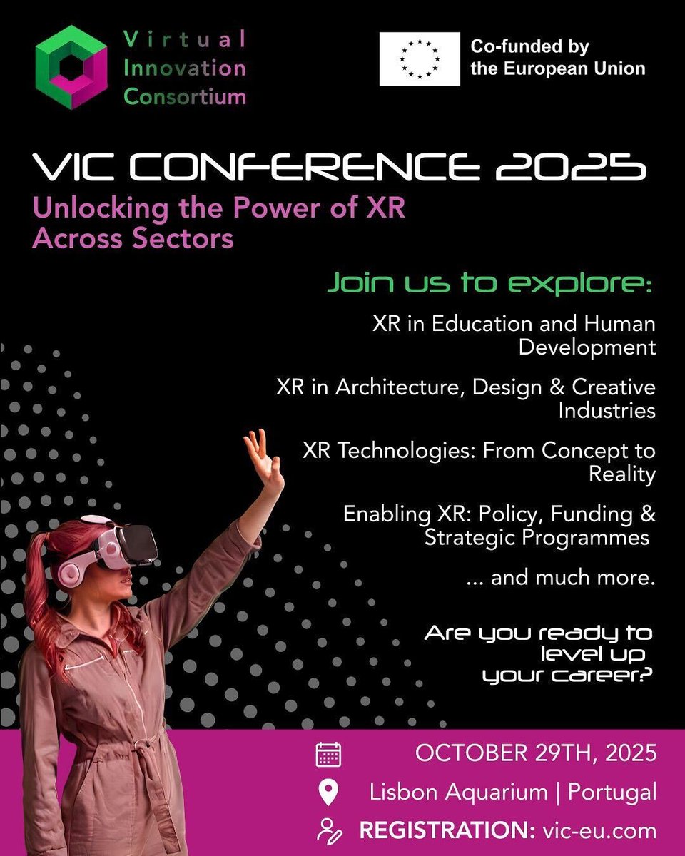 ENTI - Escola de Noves Tecnologies (@enti_bcn) on Twitter photo El projecte VIC, cofinançat per Unió Europea, és un centre europeu especialitzat en la formació dels líders del sector XR.
El 29/10 15:30h podreu assistir en línia a la taula rodona on participa el director acadèmic Òscar García.
+Info i inscripció 👇
vic-eu.com/posts/vic_conf… El projecte VIC, cofinançat per Unió Europea, és un centre europeu especialitzat en la formació dels líders del sector XR.
El 29/10 15:30h podreu assistir en línia a la taula rodona on participa el director acadèmic Òscar García.
+Info i inscripció 👇
vic-eu.com/posts/vic_conf…