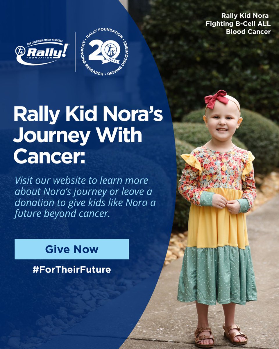 RallyFoundation's tweet image. #RallyKid Nora was only 4 when she was diagnosed with high-risk leukemia. After relapse, she qualified for CAR T-cell therapy made possible by research Rally helped fund.

Now she’s cancer-free and full of hope. 
Give now. #ForTheirFuture
hubs.ly/Q03PHdmR0

#RallyOn