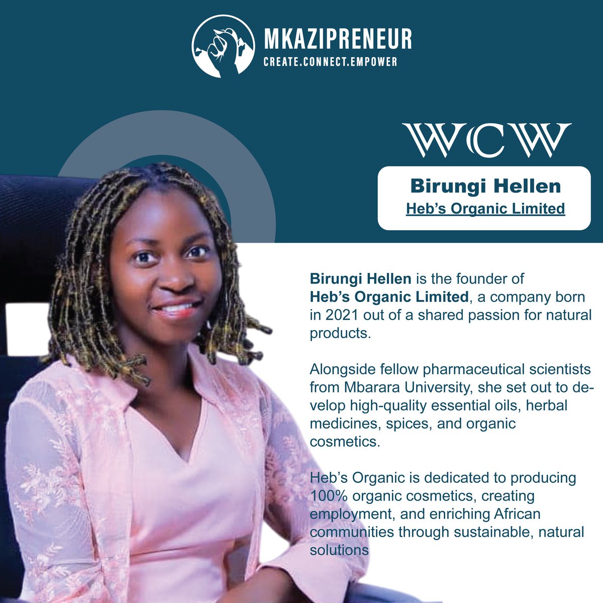 mkazipreneur's tweet photo. This week’s #WCW spotlight shines on Hellen Birungi of @HebsOrganic 

She’s transforming wellness with her innovative herbal products, all crafted from mango seeds. 🍃✨

Let’s show her some love and support her mission 

👇 Check out her product line up below https://t.co/tEueTTWZXU