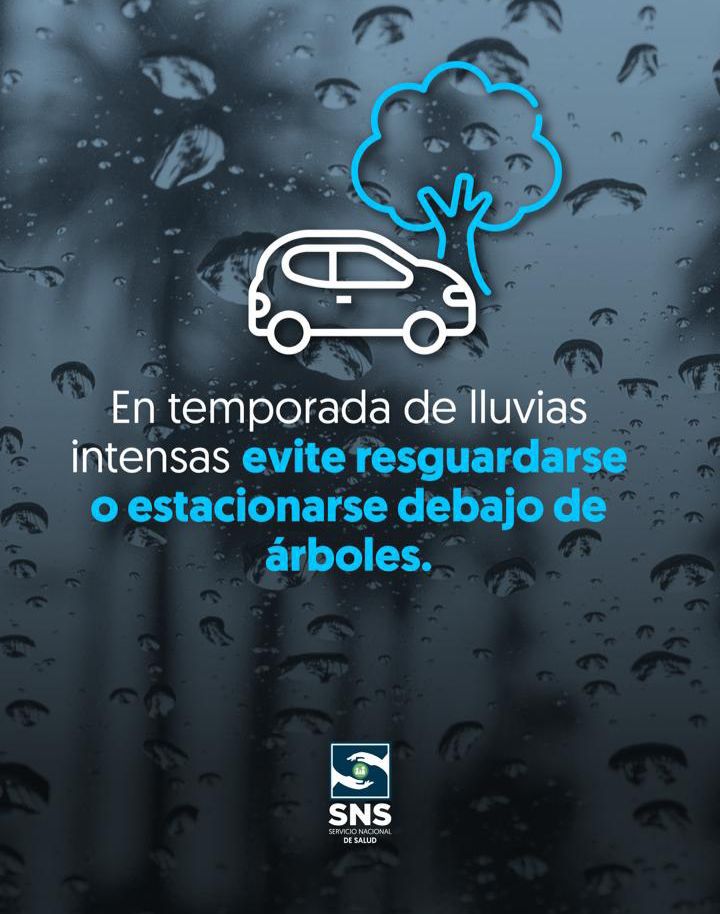 ⚠️Toma las debidas precauciones en estos días de lluvias intensas y evita estacionarte debajo de los árboles.

Hay pequeñas acciones que pueden ser de gran utilidad y ayudan a salvar vidas.

#SNSRD #TemporadaCiclónica2025 #ConsejosSNS