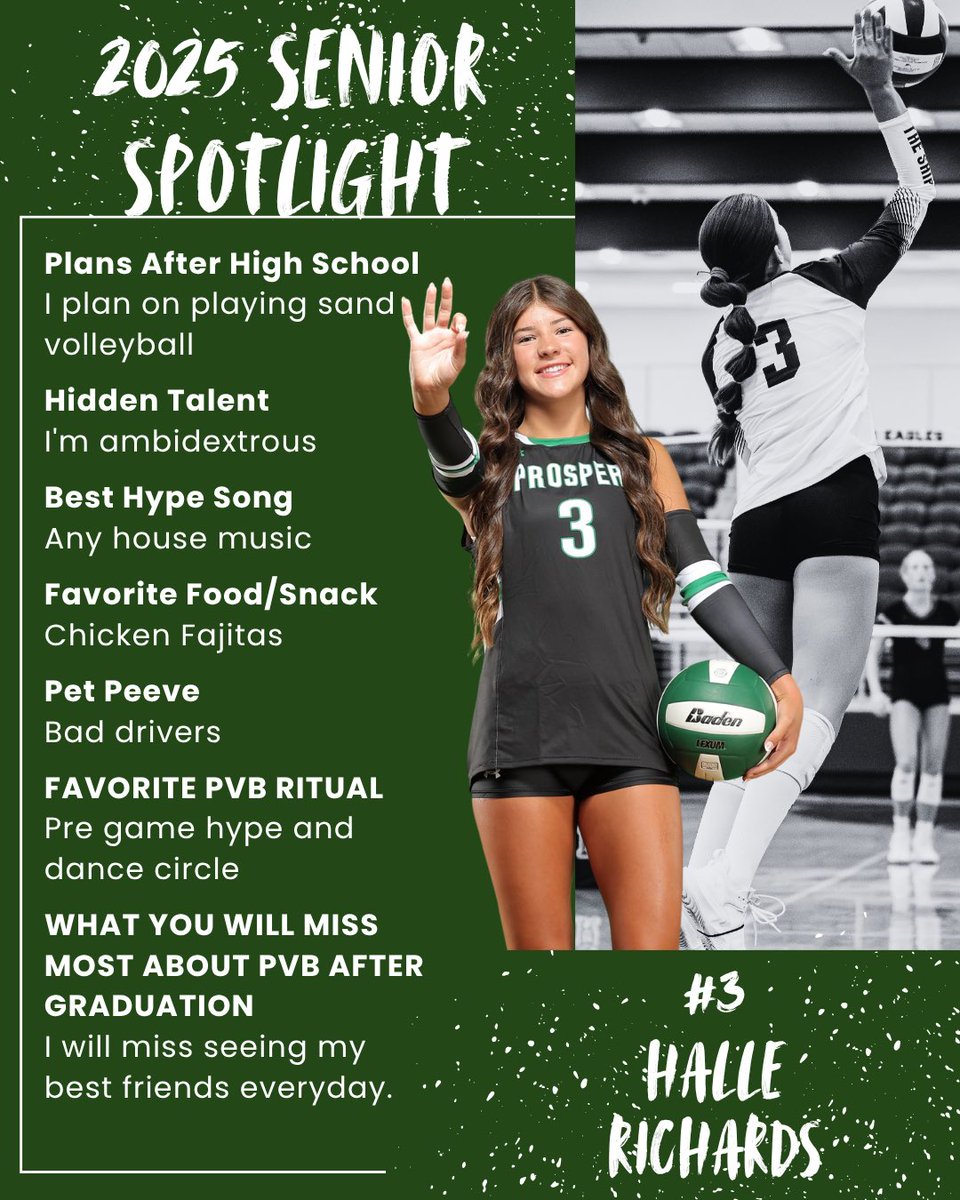 prospervb's tweet image. Next up in our senior spotlights✨… 
#3 Halle Richards!! 💚🏐
#PVB #SeniorSpotlight