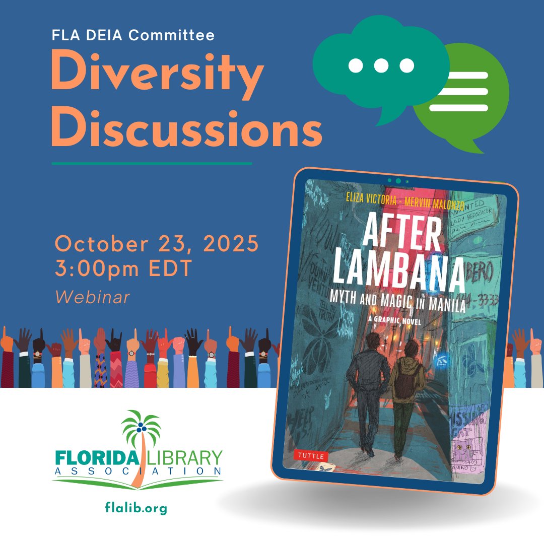 There's still time to register for our October Diversity Discussion!

Join us tomorrow, October 23, at 3pm EDT to discuss 'After Lambana: Myth and Magic in Manila,' by Eliza Victoria. 

Register: loom.ly/vgke8ls

#DEIA #FLA #FloridaLibraries