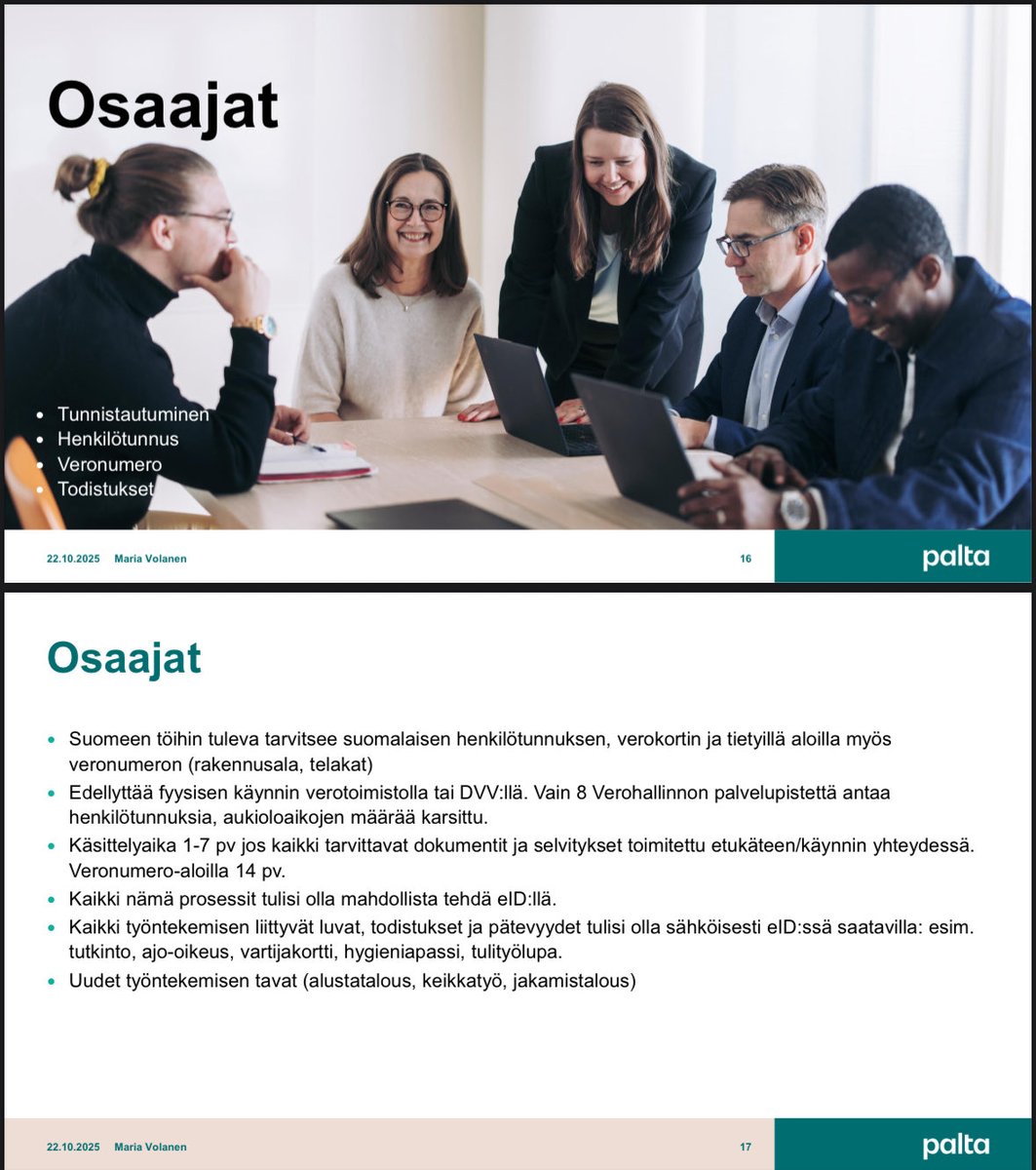 Miten digitaalisen tunnistautumisen lompakko liittyy osaajien verotukseen ja rekrytointiin? Tai mitä hyötyä yrityslompakosta olisi? Tänään puhumassa #LaskuMaksu2025 tapahtumassa #ajantieto 

#eID ja #EUDIwallet #veronumero <a href="/Paltary/">Palta - Palvelualojen työnantajat</a>