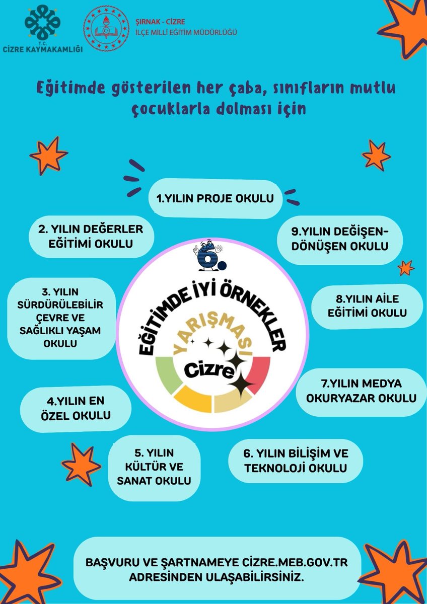 6. Geleneksel Eğitimde İyi Örnekler Yarışması BAŞLIYOR❗️
Yarışmanın  detayları için  aşağıdaki linki tıklayabilirsiniz👇🏻
cizre.meb.gov.tr/www/egitimde-i…

<a href="/tcmeb/">Millî Eğitim Bakanlığı</a> 
<a href="/Yusuf__Tekin/">Yusuf Tekin</a>
<a href="/SirnakValiligi/">T.C. Şırnak Valiliği</a>
<a href="/BirolEkici73/">Birol Ekici</a> 
<a href="/abaycar/">Ahmet Vezir BAYCAR</a> 
<a href="/CizreKaymakamlk/">Cizre Kaymakamlığı</a> 
<a href="/SIRNAKMEM73/">Şırnak İl Millî Eğitim Müdürlüğü</a> 
<a href="/bycandiroglu/">Bilal Hoca</a>  
<a href="/sahan_ike/">Şahan İKE</a>
