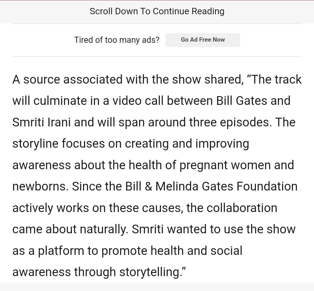 awakenindiamvmt's tweet image. What is this camaraderie can we ask you @smritiirani ? Why has  @BillGates become the “key advisor” on India’s health and agriculture policies? 
Does he run @PMOIndia ? 

news18.com/amp/movies/tel…