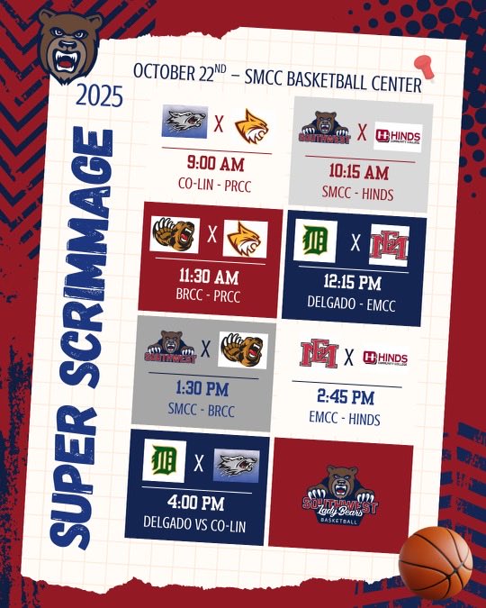 We’ve got our final tune-up before it gets real! 💪

📍 Location: Southwest Mississippi Community College (Summit, MS)
🕙 Game 1: vs. Southwest MS — 10:15 AM
🕓 Game 2: vs. East Mississippi — 2:45 PM
￼
Let’s lock in, compete, and keep building that momentum before the season tip