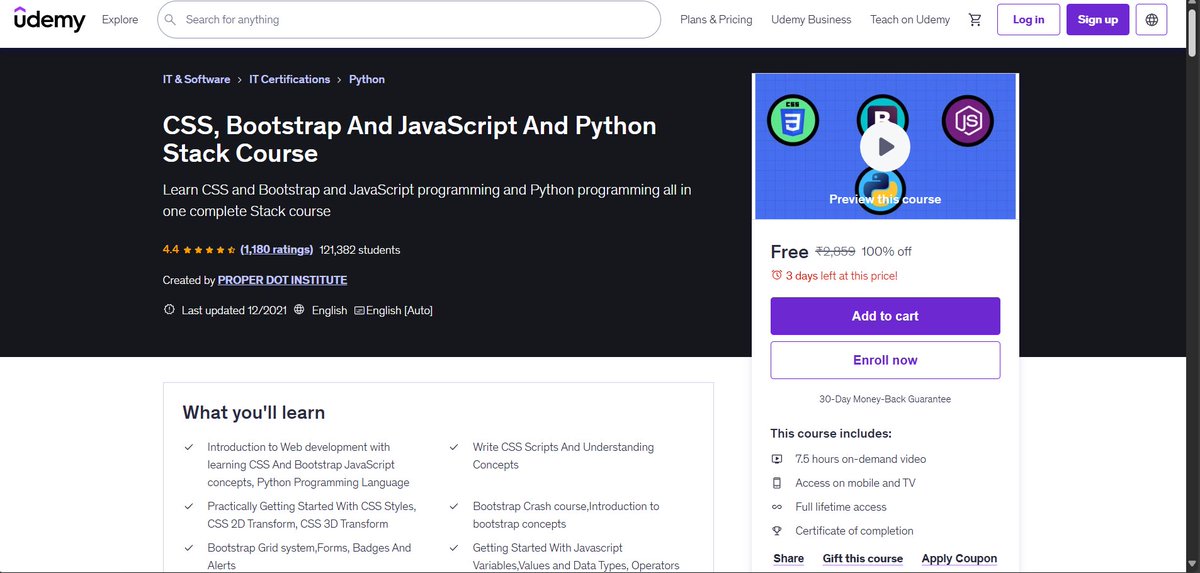 VeryLilFun's tweet image. Beginner Web Devs, get a complete CSS, Bootstrap, JavaScript &amp;amp; Python Stack Course on Udemy for free. comment to get course coupon