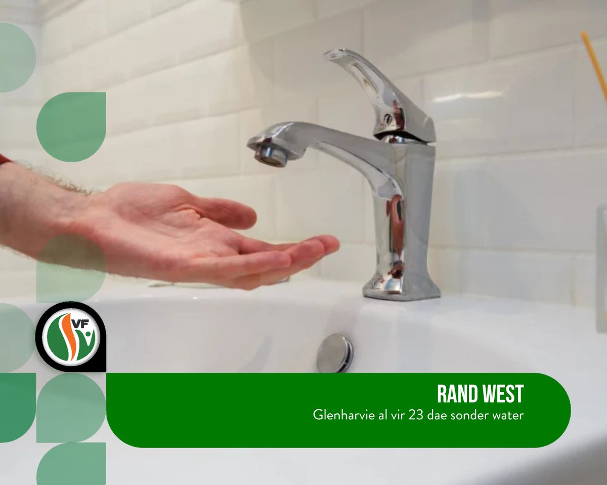 VFplusGP's tweet photo. "Die waterkrisis waaronder Glenharvie in die Rand West-plaaslike munisipaliteit (Randfontein, Westonaria) al vir 23 dae gebuk gaan, is nou besig om na omliggende gebiede uit te brei." - Rdl. Fred Steffers
📌Artikel: https://t.co/CxNkLljwwK https://t.co/1GWt097dXo