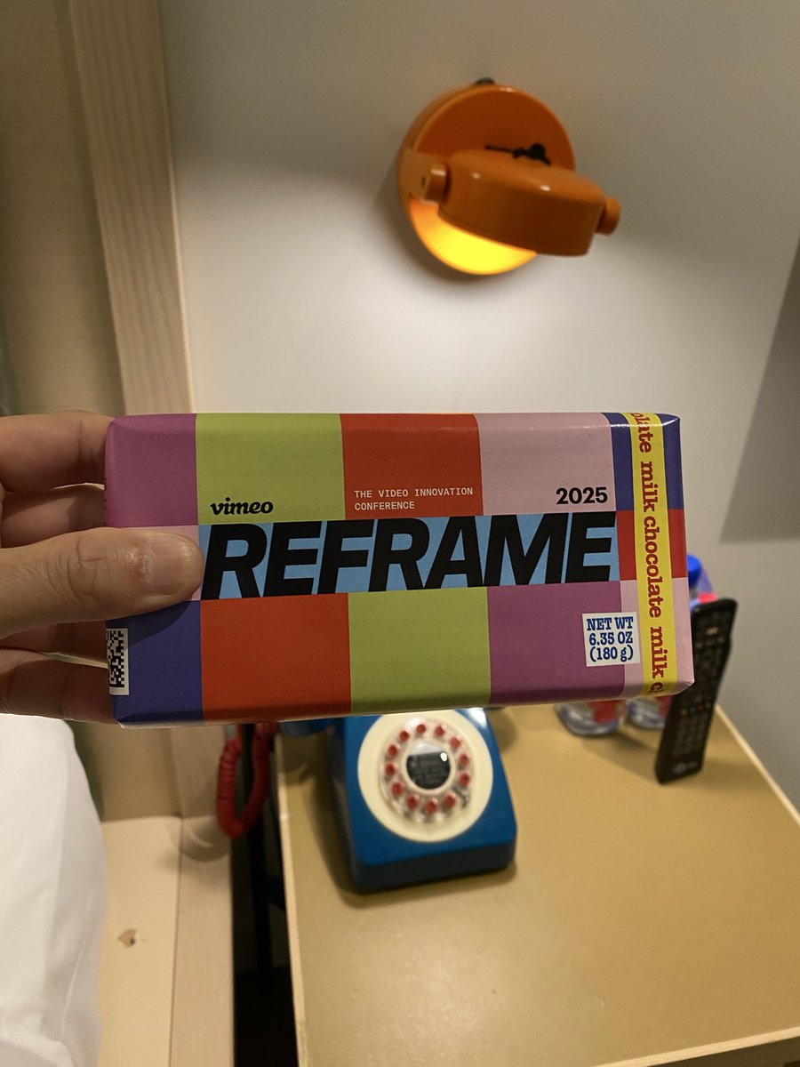 mattworkman's tweet photo. Tech rehearsal for @Vimeo Reframe today.  Love the branded hotel candy 😂

I’ll be talking MetaHumans and AI to studio heads and an interesting group of creators https://t.co/83rHiaaCf4