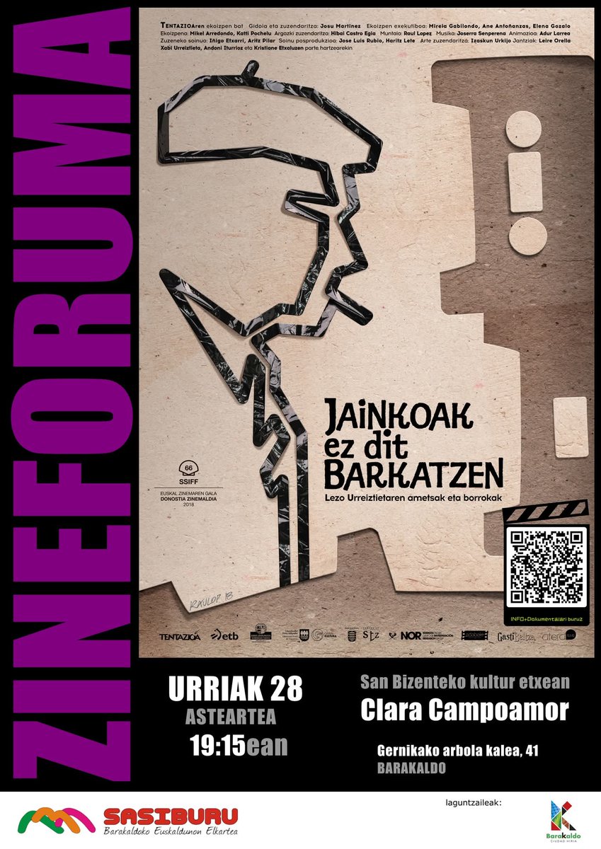 SASIBURU elkartekook beste jarduera interesgarri bat antolatu dugu.

"Jainkoak ez dit barkatzen" filma. Zineforuma.

Jainkoak ez dit barkatzen 2018ko Josu Martinez bilbotar zinema zuzendariaren film dokumentala da, Lezo Urreiztietaren bizitzan oinarrituta. Gerra eta deserria.