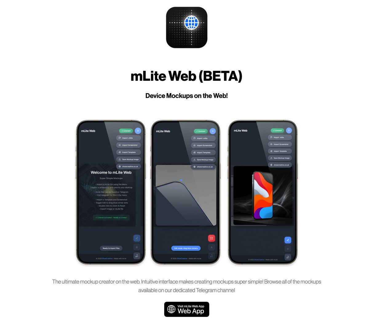 SeanKly's tweet image. 🚀 BIG NEWS! The mLite Web tool is officially LIVE on my website, showcreative.co.uk!

Stop waiting and start designing! This powerful new web app lets you:

✅ Create &amp;amp; Import your own mLite files.

🖼️ Use our library of pre-made mockup templates on the mLite Telegram…