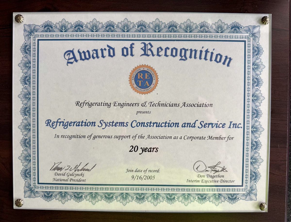 RSCSNh3's tweet image. We’re proud to be recognized at the #RETA2025 in Spokane for 20 years of corporate membership with @RETA!

Since 2005, RSCS has stood alongside RETA in advancing industrial refrigeration excellence, safety &amp;amp; education.

Here’s to the next 20! 💙❄️
#RSCS #RETA #Refrigeration