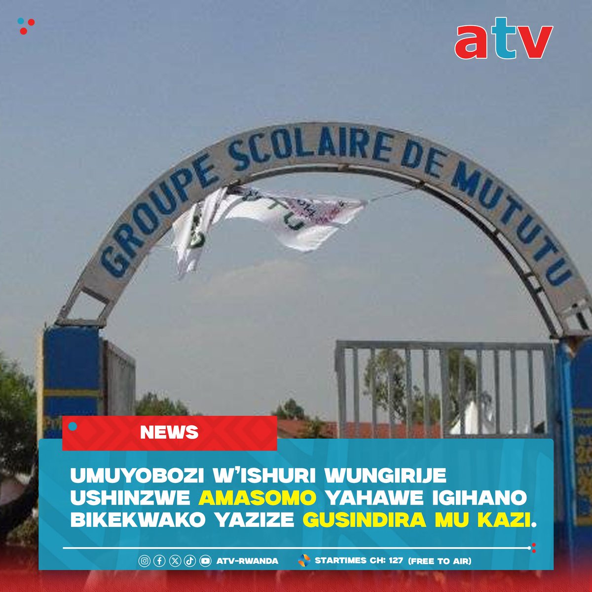 atv_rwanda's tweet photo. Umuyobozi w'ishuri wungirije ushinzwe amasomo(Prefet des étude) muri G.S #Mututu riri mu murenge wa Kibirizi mu karere ka Nyanza yahawe igihano cy'ukwezi adakora ndetse atanahembwa bikekwa ko yazize gusindira mu kazi nk'uko umuyobozi w'ishuri yabimushinjaga
#ATVRwanda #ATVNews https://t.co/ui5VdNl34q