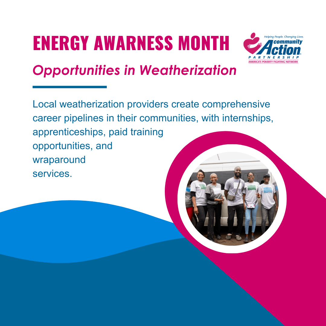 CAPartnership's tweet image. How does #Weatherization support workforce development? Local Weatherization providers create comprehensive career pipelines in their communities, with internships, apprenticeships, paid training opportunities, and wraparound services. #EnergyAwarenessMonth #WeatherizationWorks
