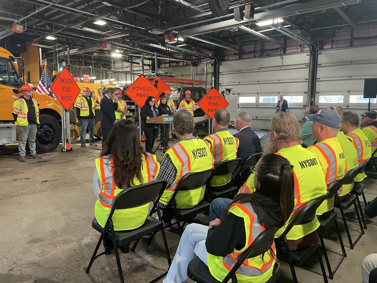 NYSDOT Commissioner Marie Therese Dominguez takes the podium after Governor Hochul’s announcement of $800 million dollar investment for paving across the state.