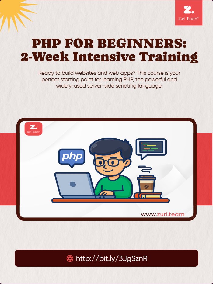 theZuriTeam's tweet image. 🚀 Want to build dynamic websites from scratch?
Join our 2-week live PHP for Beginners Training!
No experience needed — just your laptop and curiosity.
Learn. Build. Launch your dev journey.
👉 Enroll now: zurl.co/gvAuU 
#PHPCourse #WebDevelopment #ZuriTeam